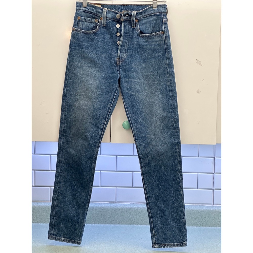 Levis Premium 501 S Skinny Jeans 26x28 Medium Wash Blue Button Fly Selvedge